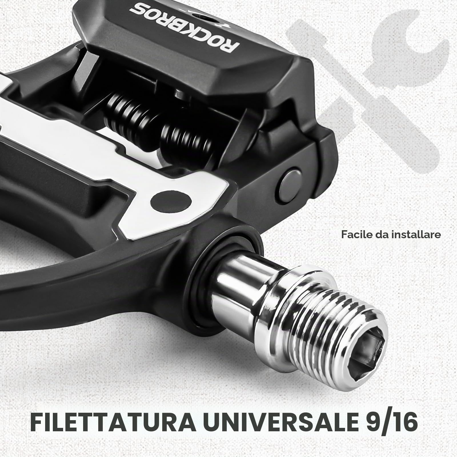 ROCKBROS Pedali Bici Corsa Asse Acciaio | con Regolazione Tensione, Antiscivolo e Cuscinetti Sigillati, Compatibili con Cleats Standard, per Strada e Allenamento
