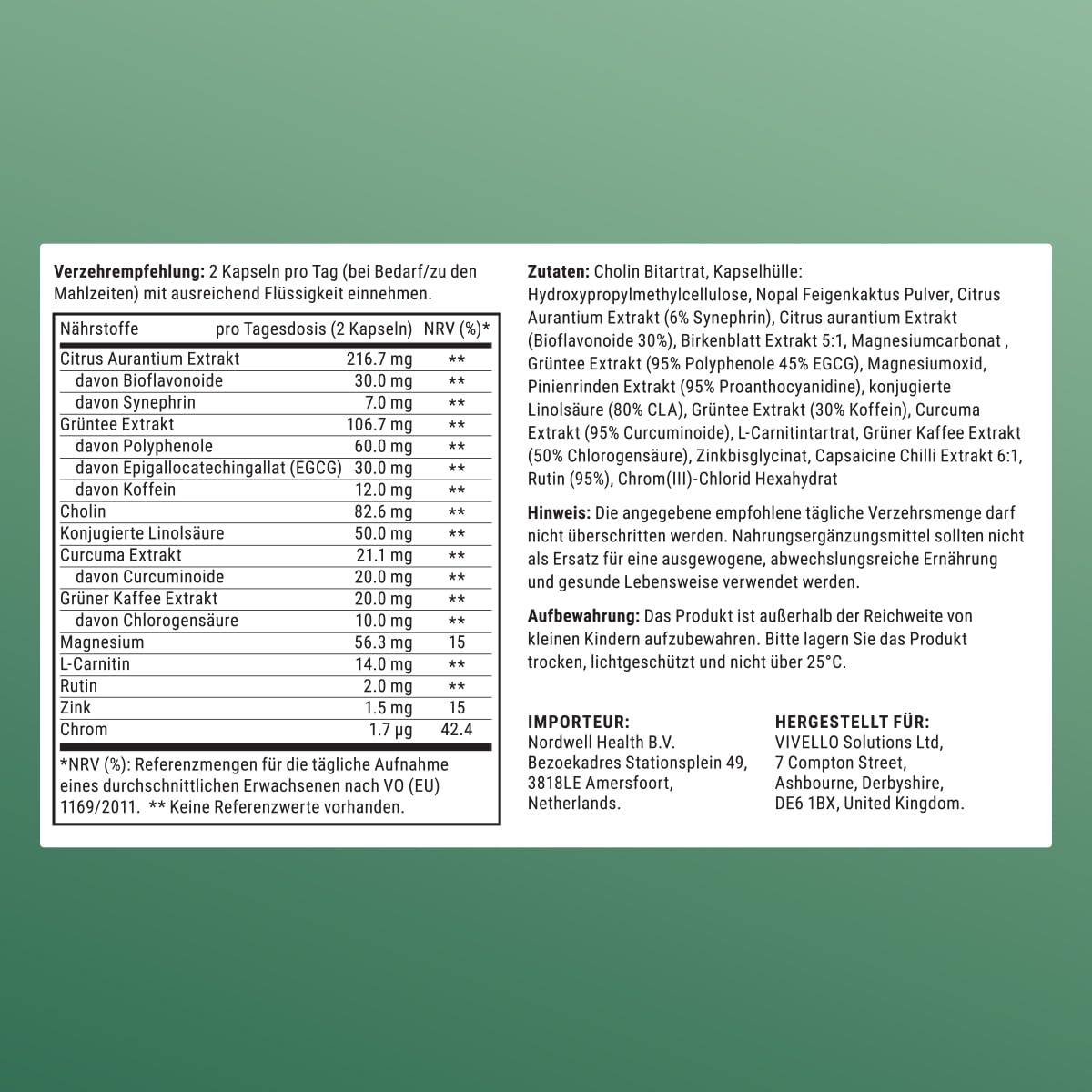 Stoffwechsel Balance Kapseln – Cholin Magnesium Zink Chrom Formula | Mit Cholin & Magnesium für Stoffwechsel – Grüntee, Kurkuma, CLA, Zink & Chrom – hochdosiert, vegan, laborgeprüft – 60 Kapseln