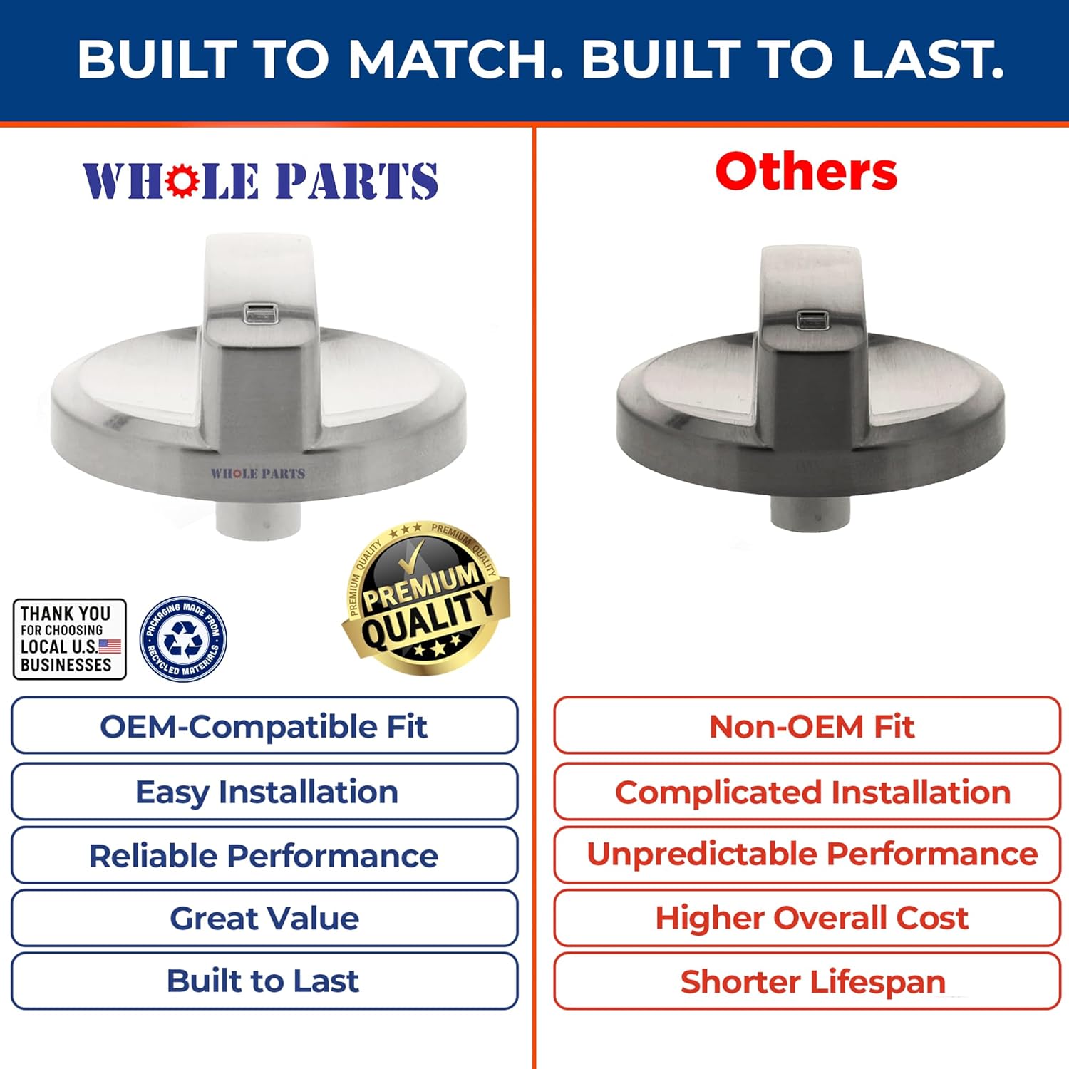 Upgraded Whole Parts Range Oven Cooktop Stove Knob Part# 815536 - Replacement & Compatible with Some Wolf Ranges or Ovens