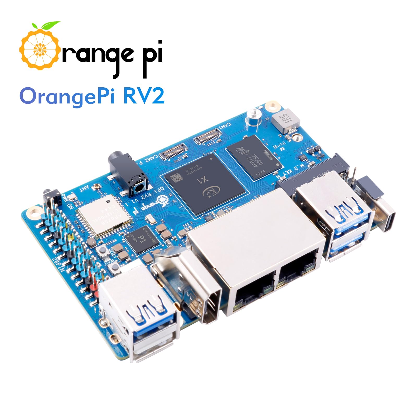 Orange Pi RV2 4GB RAM LPDDR4X RISC V 8 Core 2Tops Al Arithmetic Power Development Board, Wi-Fi 5+BT 5 mit BLE Support Single Board Computer Run Ubuntu24.04 (4GB)
