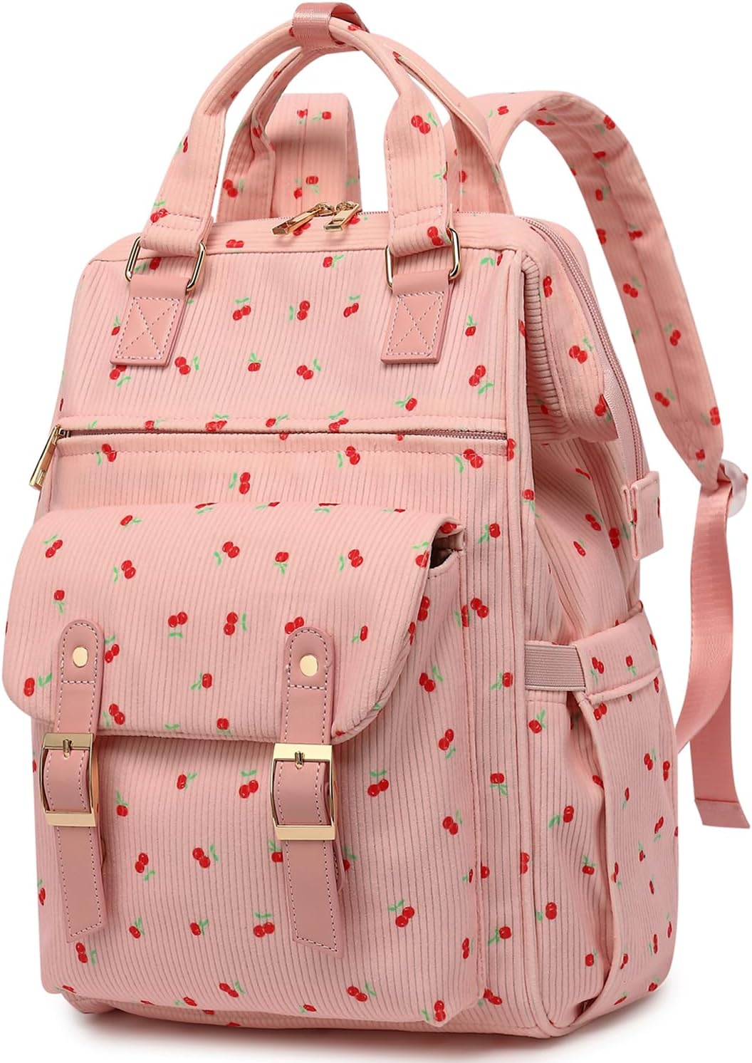 Lrenagao Laptop Backpacks for Women, Corduroy High School College Bookbag 15.6 Inch Laptop Bags for Girls Travel Daypack - Cherry Pink