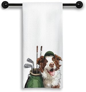 Border Collie Golf Kitchen Dish Towels, Gifts for Border Collie Lovers, Golfer Golf Lover Gifts, Golfing Dog Decorative Hand Tea Towels for Kitchen Bathroom, 16x24 Inch
