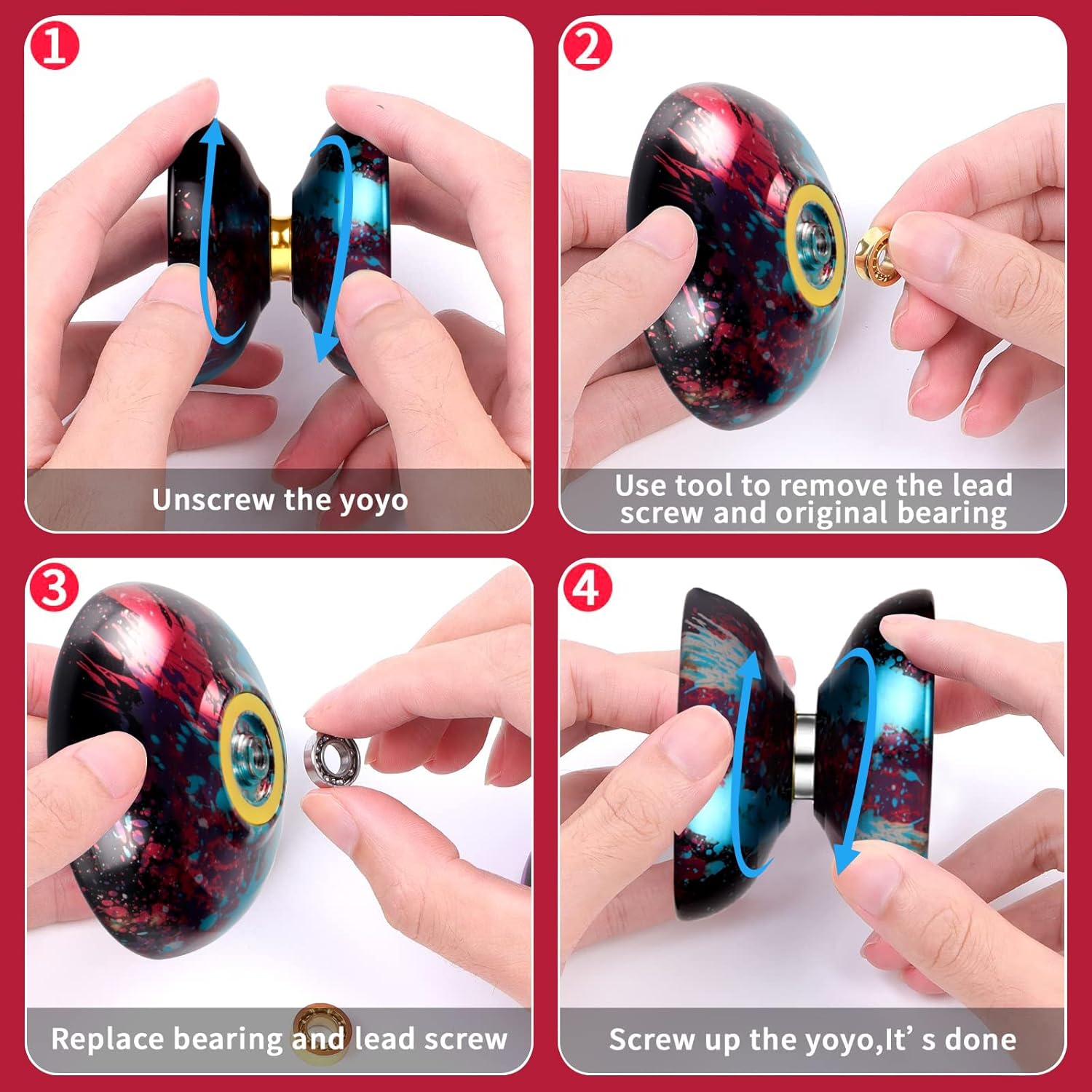 Professional Unresponsive Yoyo for Pros and Responsive Yoyos for Kids Beginners, Package Includes Replaceable Responsive Bearings, yo-yo Gloves, and 5 yo-yo Cords(Red Blue Black)