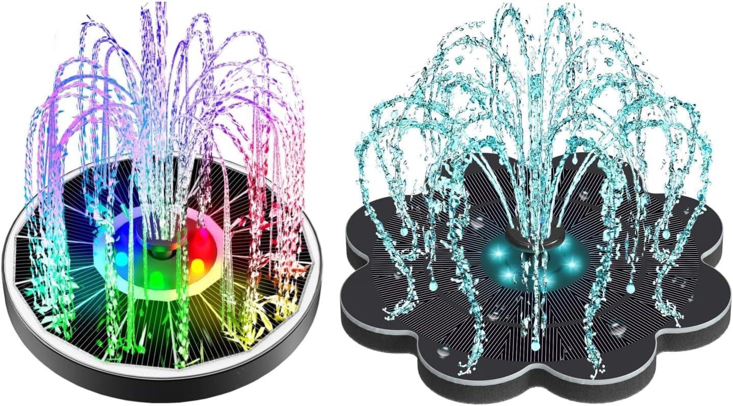 Yzert Solar Bird Bath colorfu Lights+ Solar Fountain for Bird Bath Flower Shape Colorful Lights