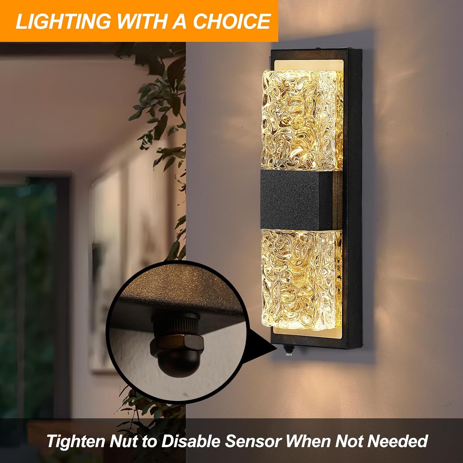 Dusk to Dawn Outdoor Lighting,Exterior Lighting Fixtures IP65 Waterproof Porch Lights Outdoor 12W LED Crystal Modern Outside Wall Sconce for Porch Hallway Doorway Patio,14.2'' Back&Gold 2PCS
