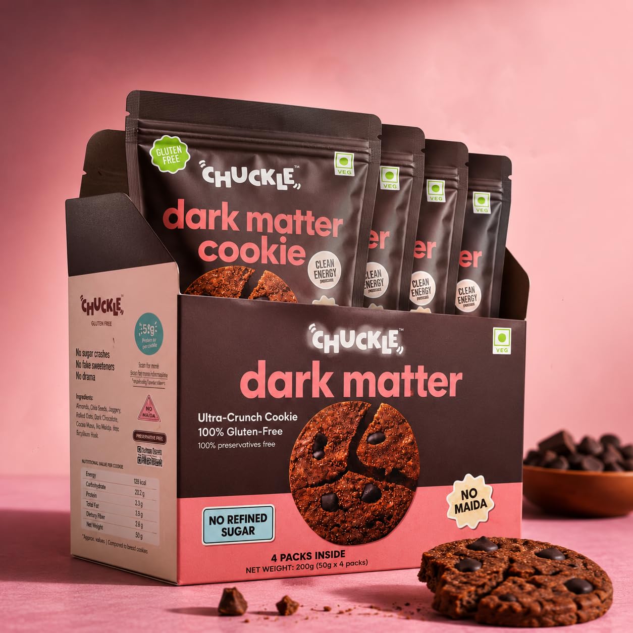 Chuckle Dark Chocolate Chip Cookies with Jaggery, Oats & Cocoa 200g 4 Pack | No Palm Oil, No Maida, No Refined Sugar, Gluten-Free-picture-32