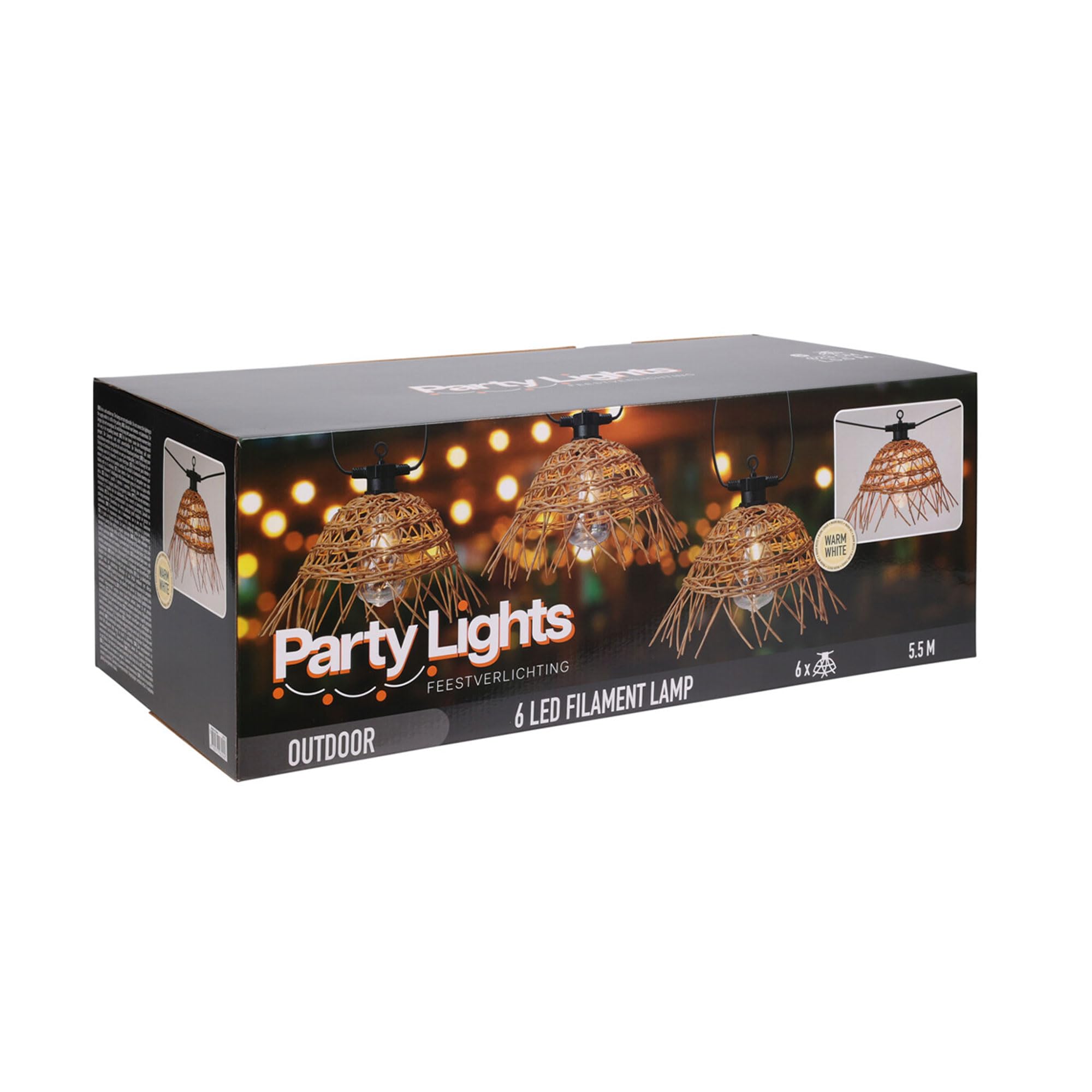 Well Home Lot de 6 guirlandes lumineuses en rotin avec ampoules LED à filament blanc chaud