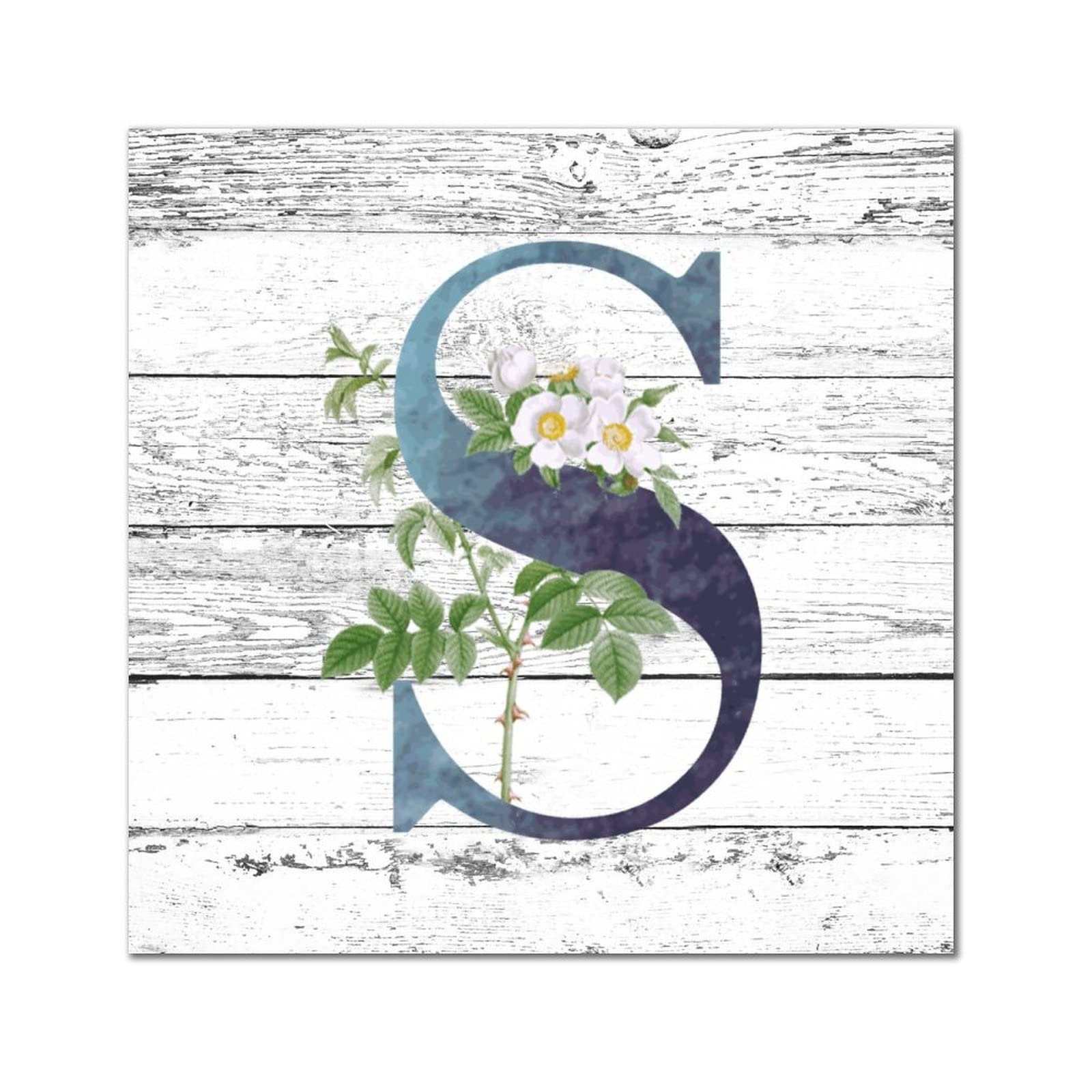 Lettre S en bois vintage ornée d'une élégante fleur de lys