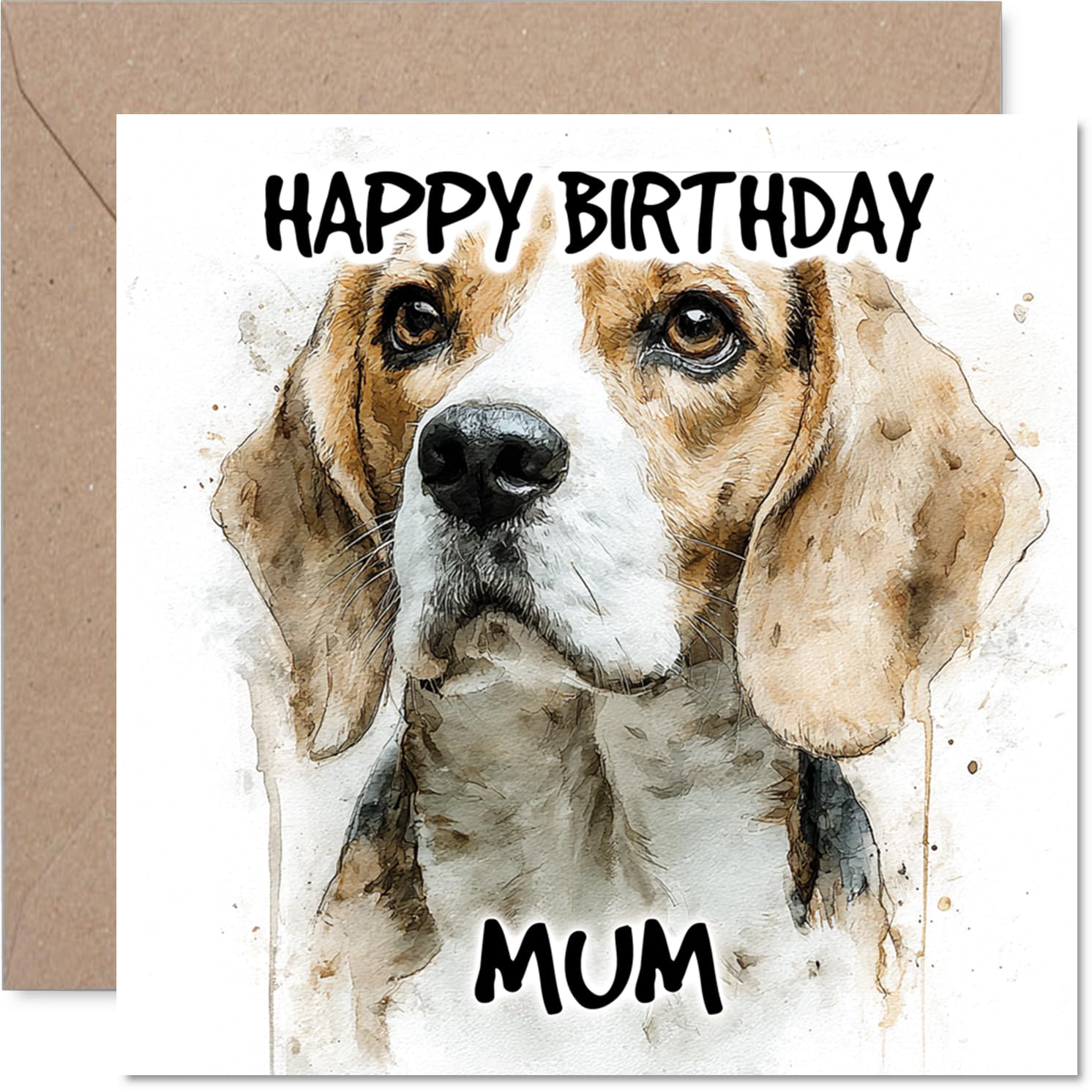 Mum Birthday Card - Beagle - Happy Birthday Card for Mum from Son Daughter, 145mm Dog Breeds Bday Greeting Cards