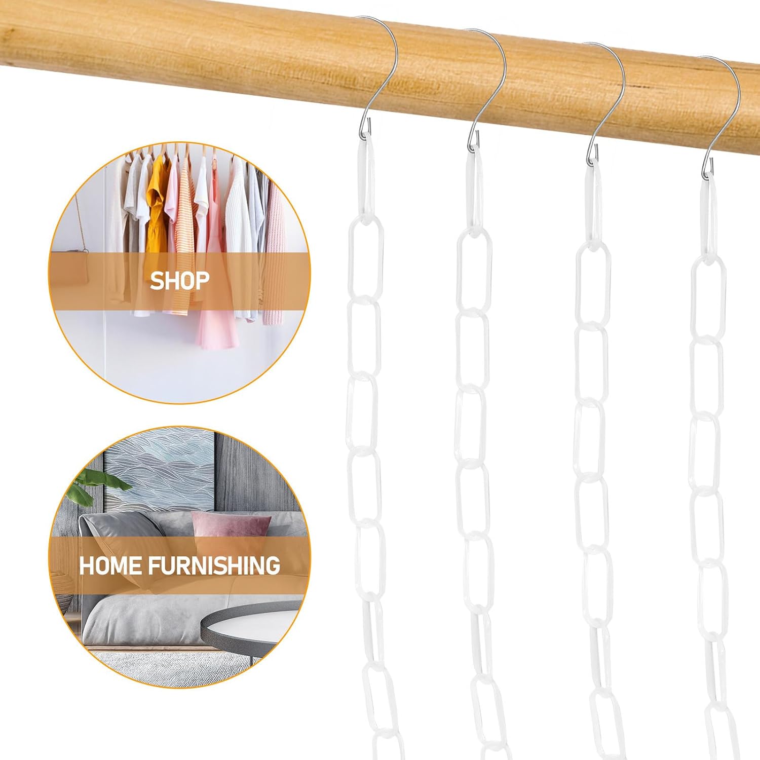4pcs White Plastic Clothesline Hanging Chain with Hooks, Non-Slip Laundry Line for Indoor and Outdoor Clothes Drying, Portable Travel Clothesline for Home and Balcony Use