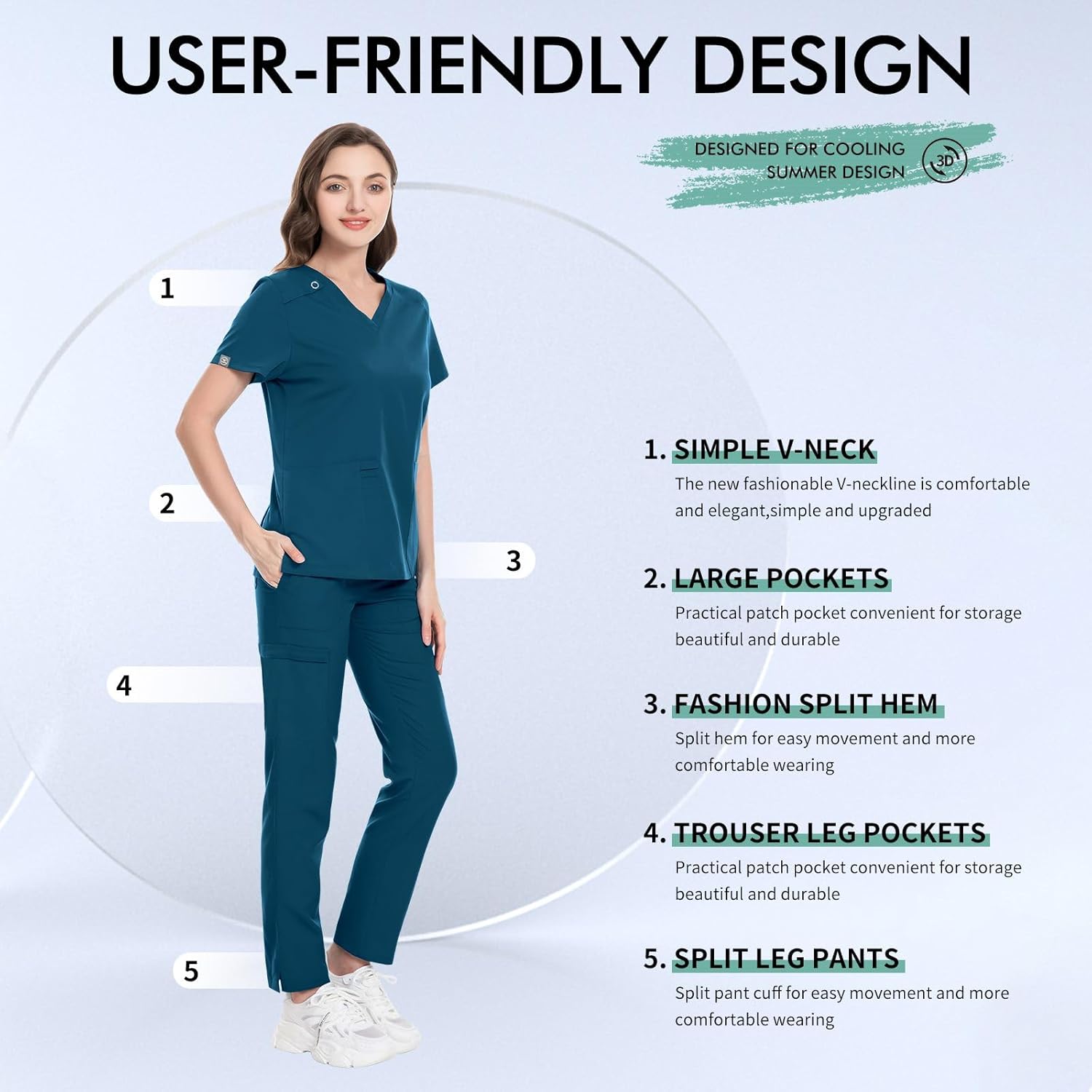 niaahinn Scrubs for Women Set Classic V-Neck Top & Yoga Cargo Pant, Anti-wrinkle, Quality
