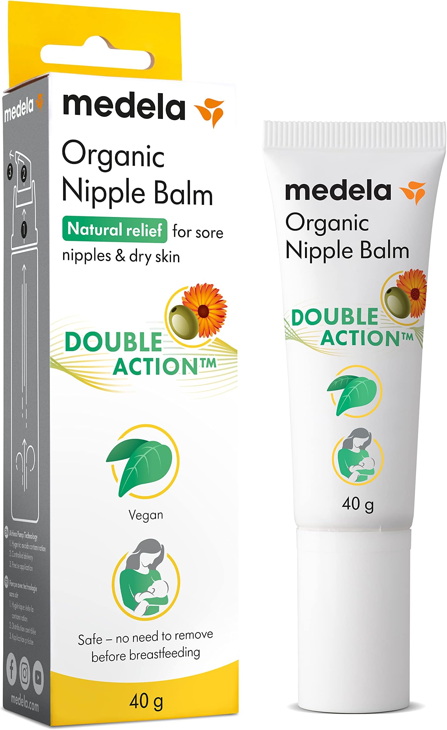 Medela Organic Nipple Cream & Pumping Lubricant, Soothes & Nourishes for Breastfeeding, Made with Natural Ingredients, Provides Fast Relief for Sore Nipples, Postpartum Essential, 1.34 fl oz