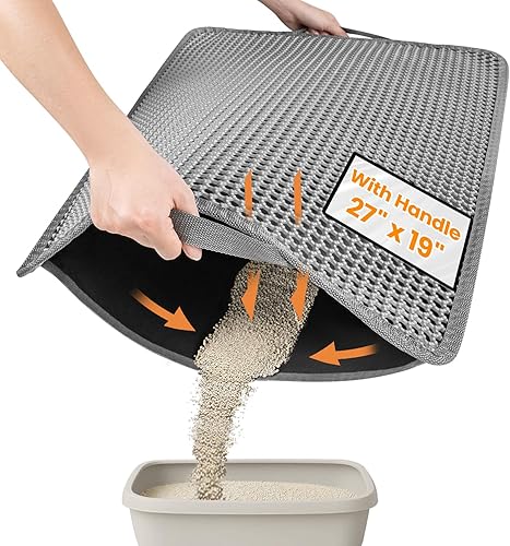 Miniatura 12 de Tapete de arena para gatos, capa trasera súper impermeable mejorada, tapete para caja de arena, antideslizante, duradero, suave en las patas, tapete