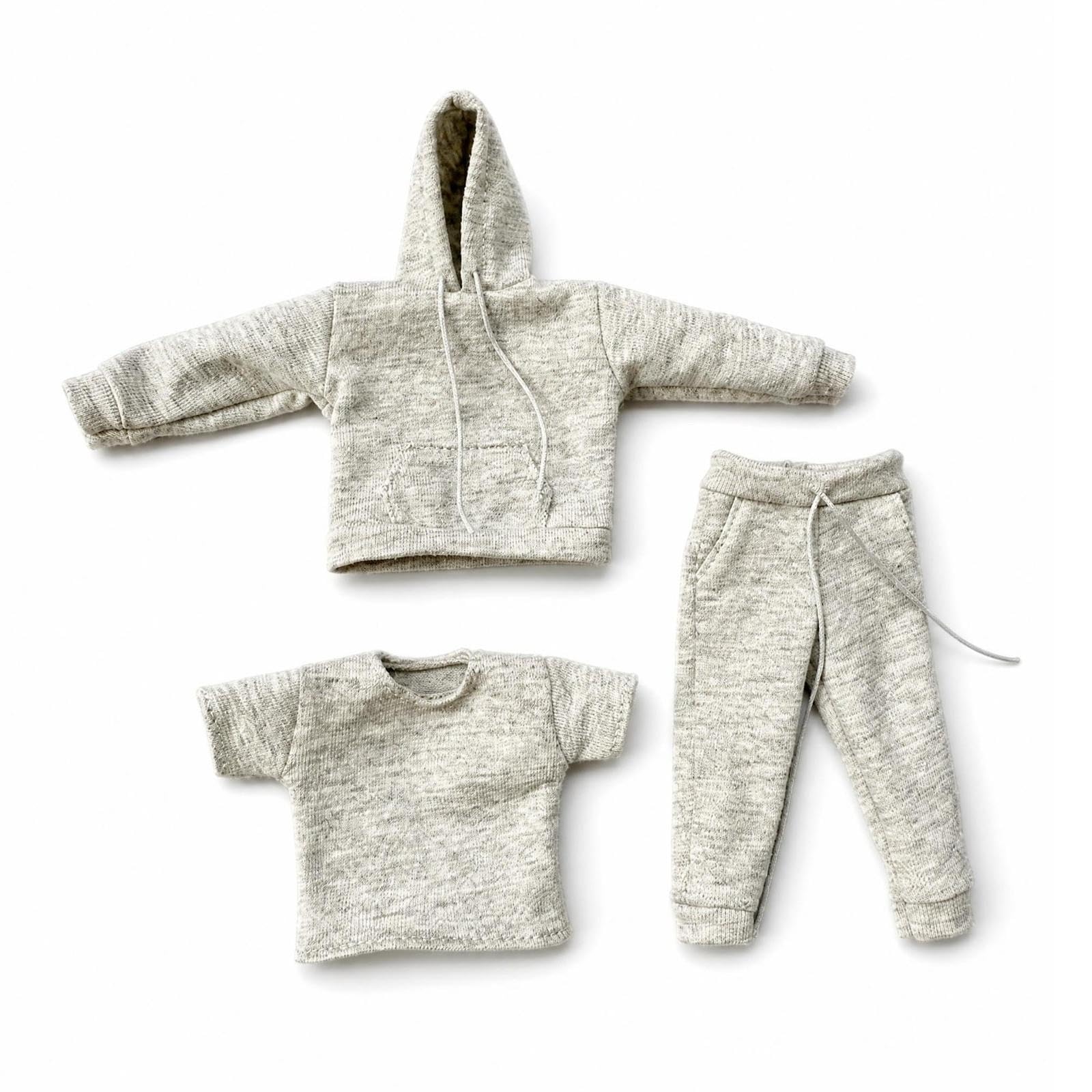kowaku 3Pcs 1/12 Scale Sweatshirt Outfit, Handmade Doll Clothes Hoodie Pants Costume for 6" Figures Accessory, Light Gray