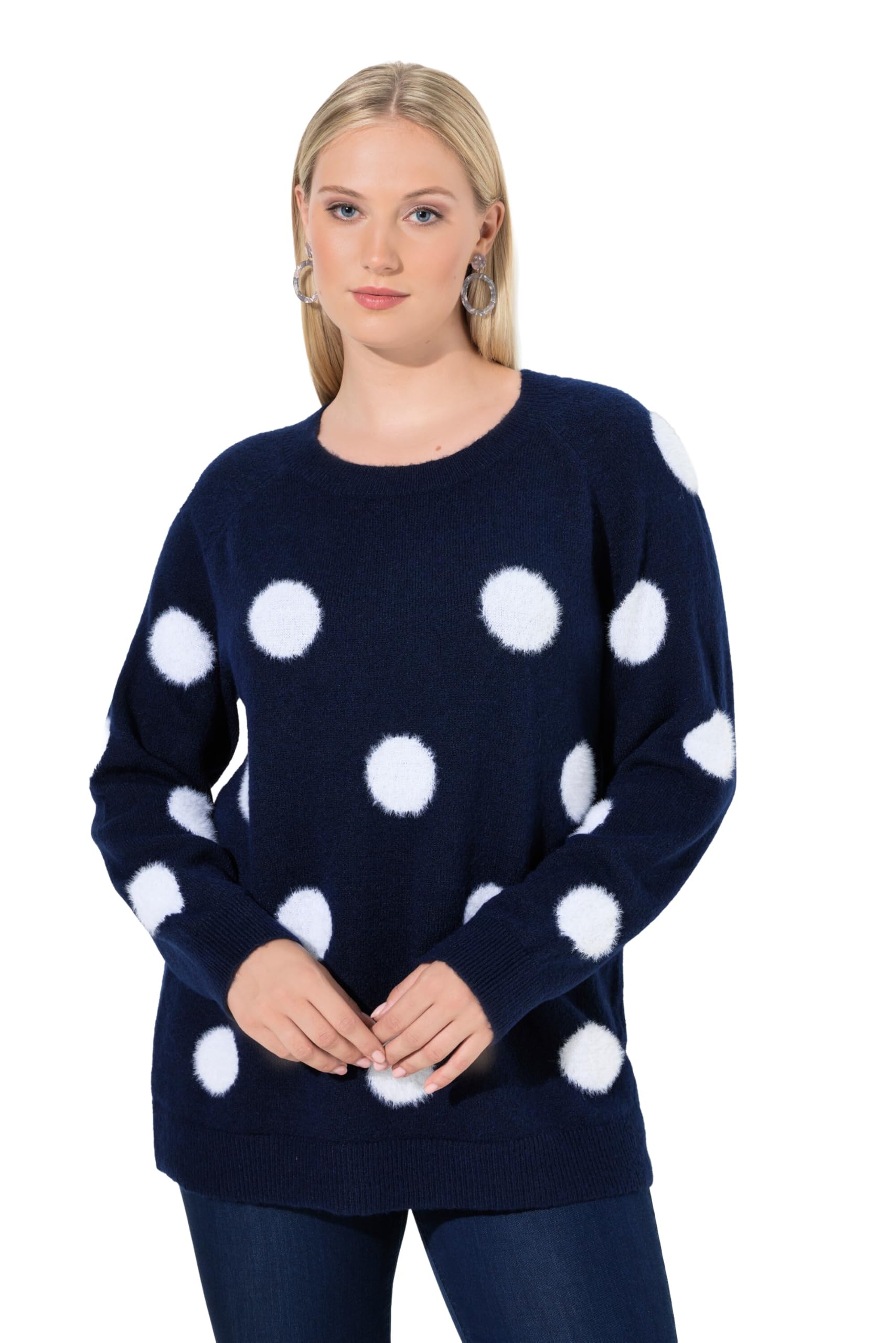 Ulla Popken Damen große Größen Übergrößen Plus Size Pullover, Punkte, Rundhals, Raglan-Langarm 844235