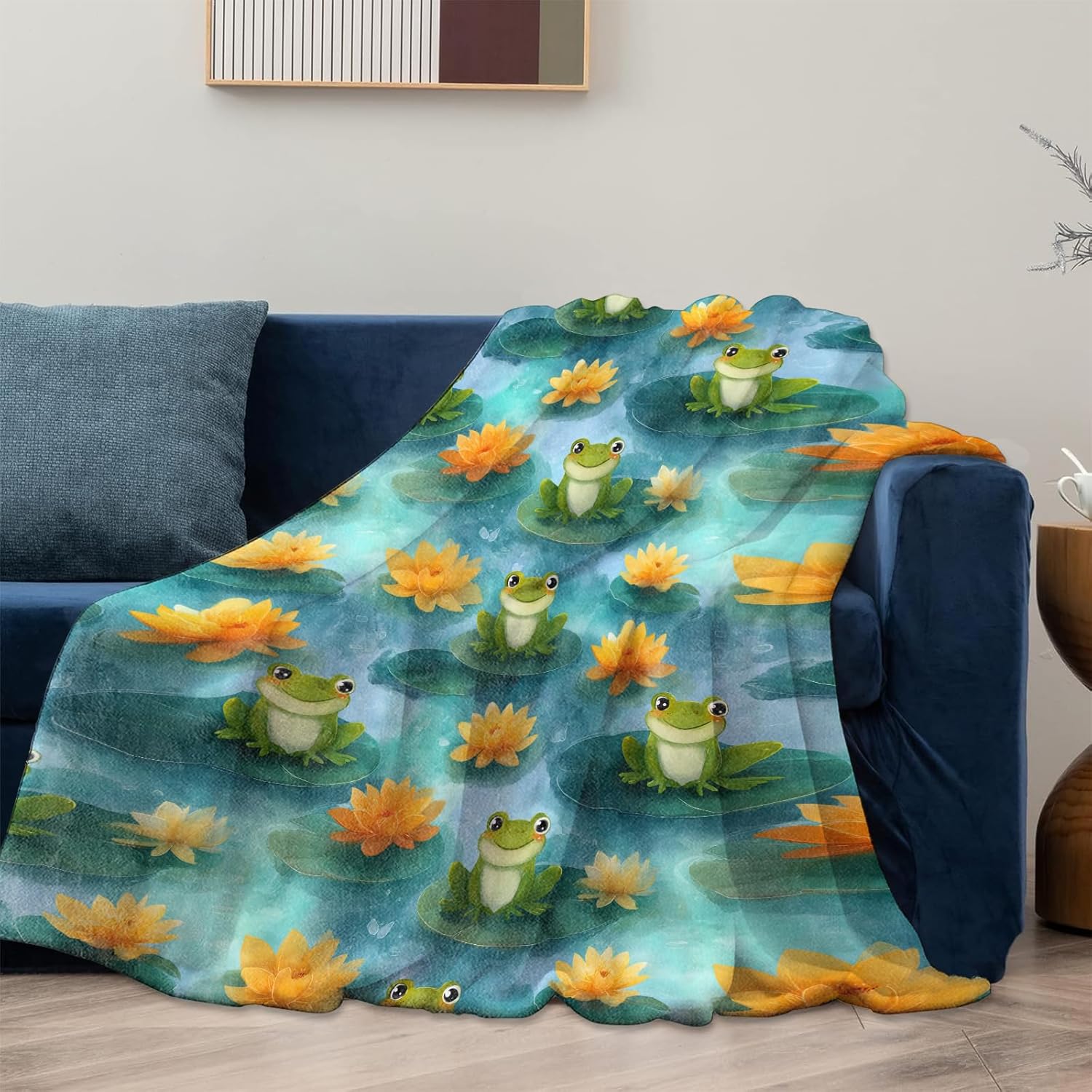 Floral Frog Blanket Gifts for Women Kids Girls, Soft Warm Lightweight Flannel, Flower and Animal Throw Blankets for Camping Bedroom Living Room Home Sofa Travel, Playful Decor 50" x 60" - Image 2