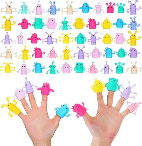 Juguetes de marionetas de dedo de 80 piezas, lindos muñecos de monstruo, de goma suave, con patrón de monstruo y diablo, juguetes elásticos para