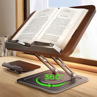 LOXP Adjustable Reading Book Stand - 360° Rotating Ergonomic Holder for Books, Laptops, Tablets on Desk Bed Sofa