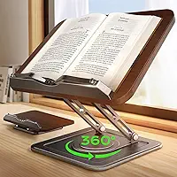 Suporte de livro para leitura, ajustável com bases giratórias de 360°, suporte ergonômico para livros de receitas, clipes de página elásticos para revistas, tablets, laptops, preto