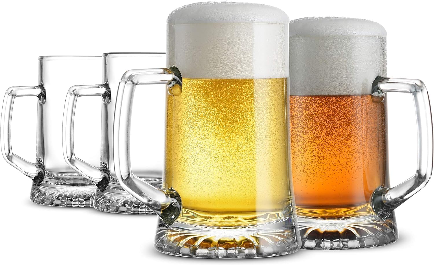 Bormioli Rocco Stern Beer Mug Set of 4-17 Oz. Drinking Glasses & Mugs for Home Bar & Beverage Service - Durable Clear Glass Drinkware for Water, Soda & Craft Beer - Dishwasher Safe