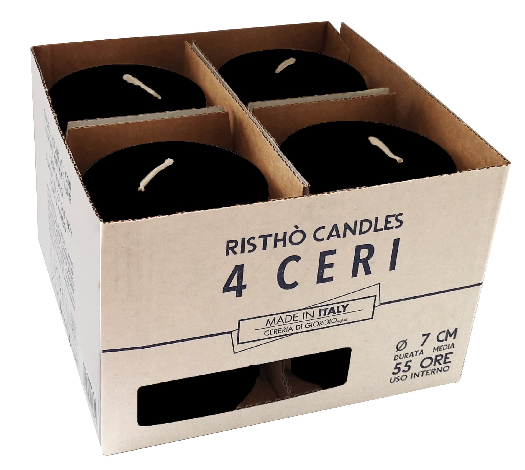 Lot 4 Bougies Cire Noire Risthò – Diamètre 7 Cm Hauteur 10 Cm – Bougies Longue Durée Sans Parfum Pour Restauration
