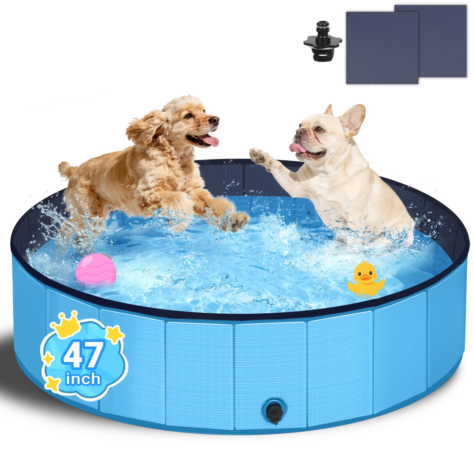 T2Y Dog Pool, 2026 Upgraded Dog Padding Pool, 5mm High-Strength PP Board, Quick to Set Up and Drainage Hole, 47" Thickened Bottom Padding Pools for Medium Dogs-120x30CM (Blue)