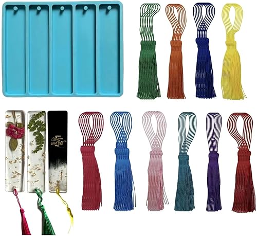 BooteeQue Molde para marcapáginas con borlas moldes rectangulares de silicona para fundición de resina epoxi llavero manualidades de arte continuo