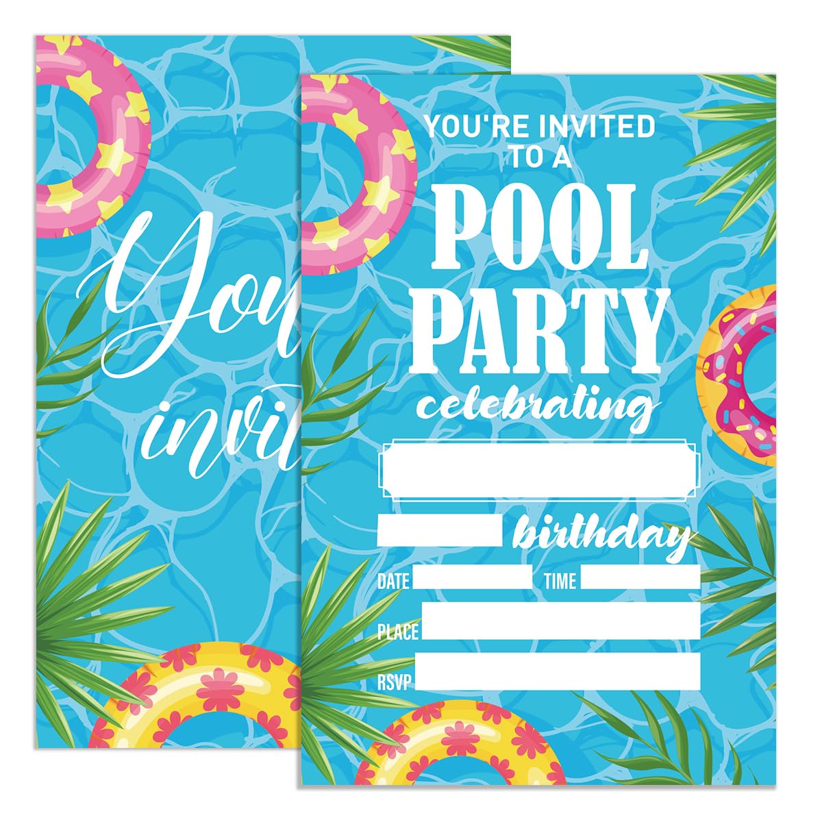 UDNADKEX Birthday Invitations Pool Party for Girl with Envelopes, Invites for Birthday Summer Pool Party, Swimming Party Birthday Invite Cards, You're Invited to A Pool Party, 4