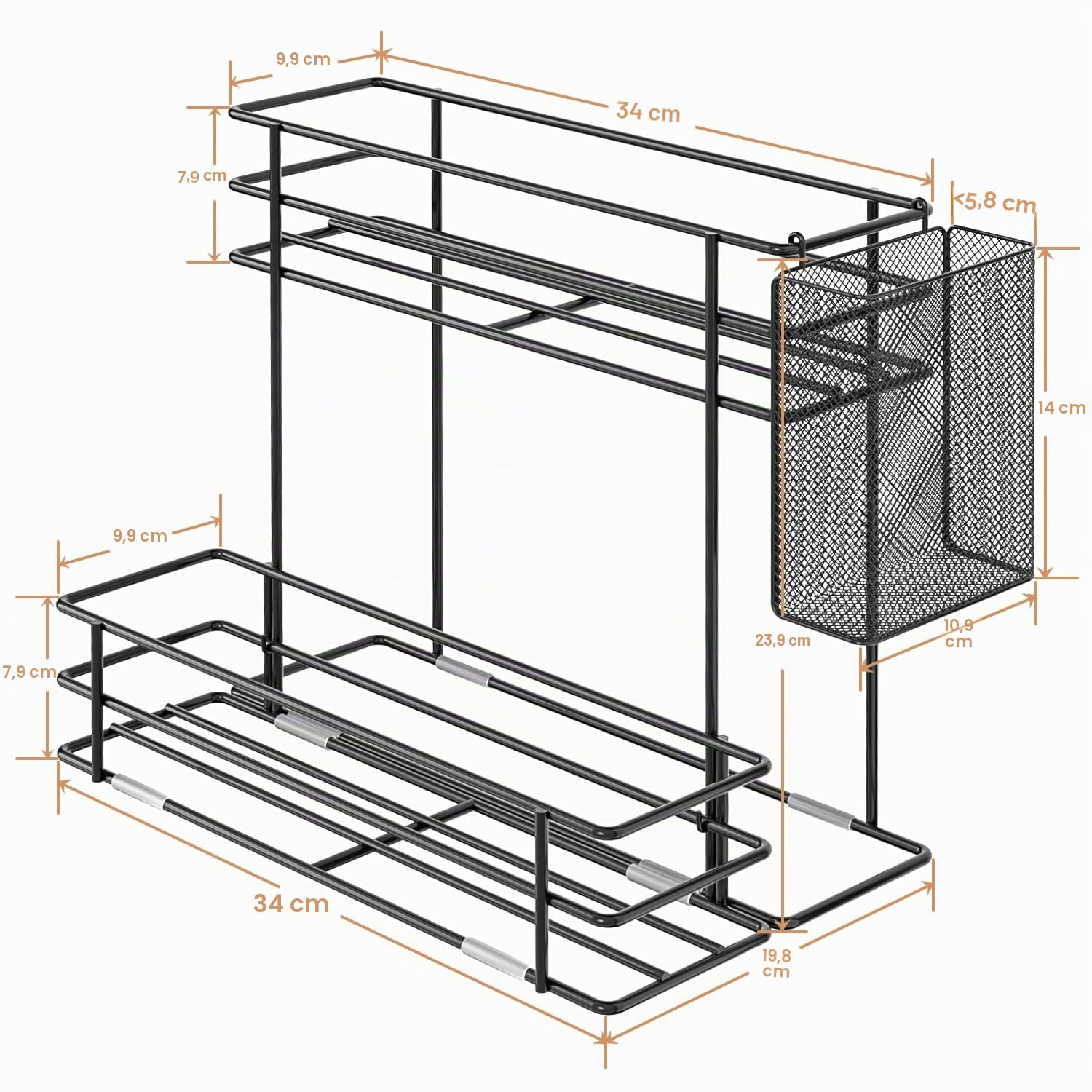 Ovicar Porte-sirop pour café - Support à 8 bouteilles de sirop pour bar à café, station de café, accessoire avec panier à capsules de café en paille, 2 niveaux, plan de travail de cuisine pour le