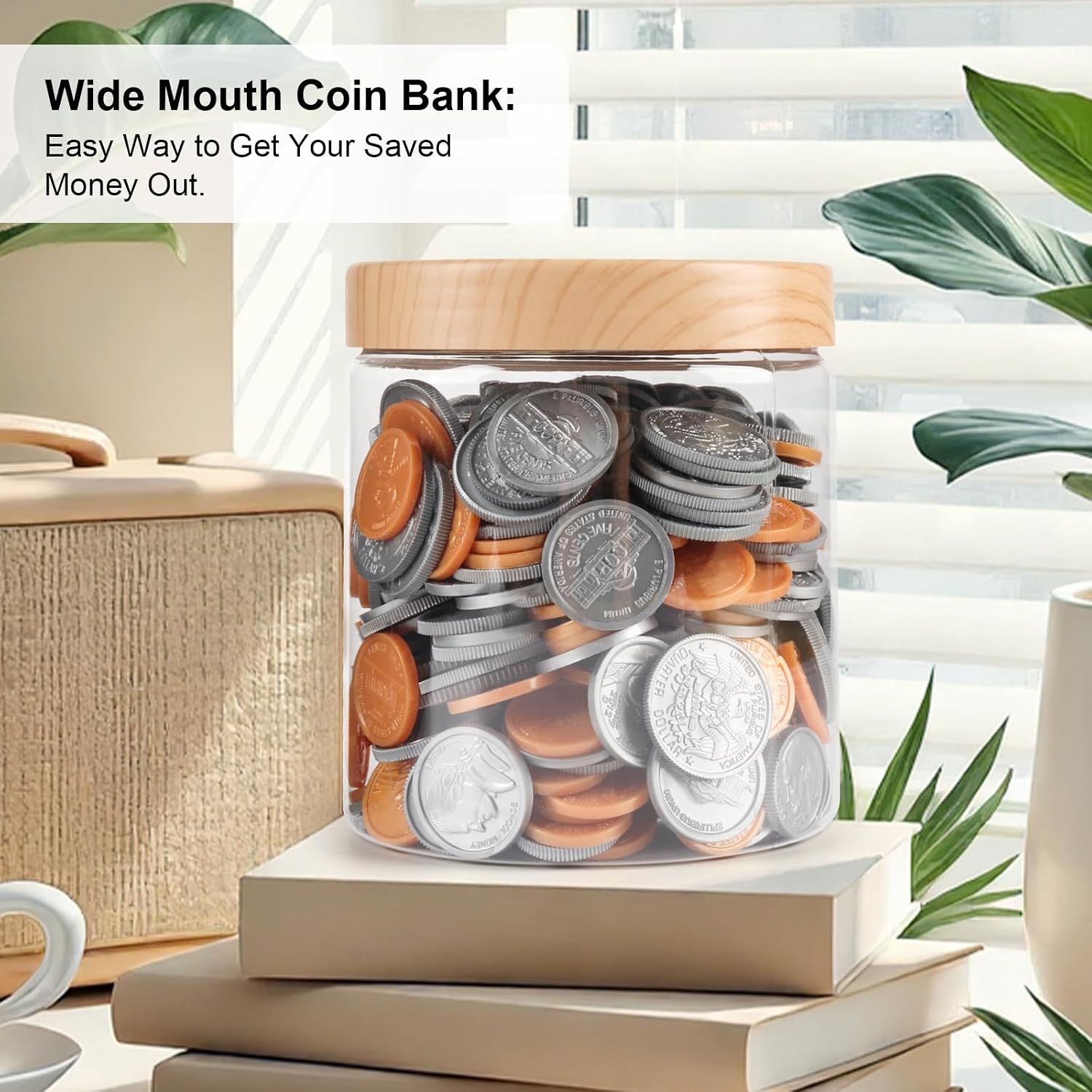 Small Coin Bank Jars 4-Pack, 16oz Clear Plastic Coin Money Tip Coin Jars with Slotted Lids, Small Transparent Plastic Coin Money Piggy Banks Jars for Adults Teens Girls Boys