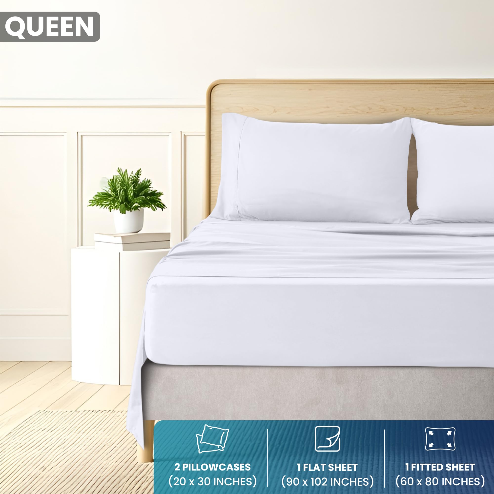 Lot De 6 Draps Plats Microfibre Brossée Blanc - Parure De Lit Double Résistante - Douce Et Infroissable