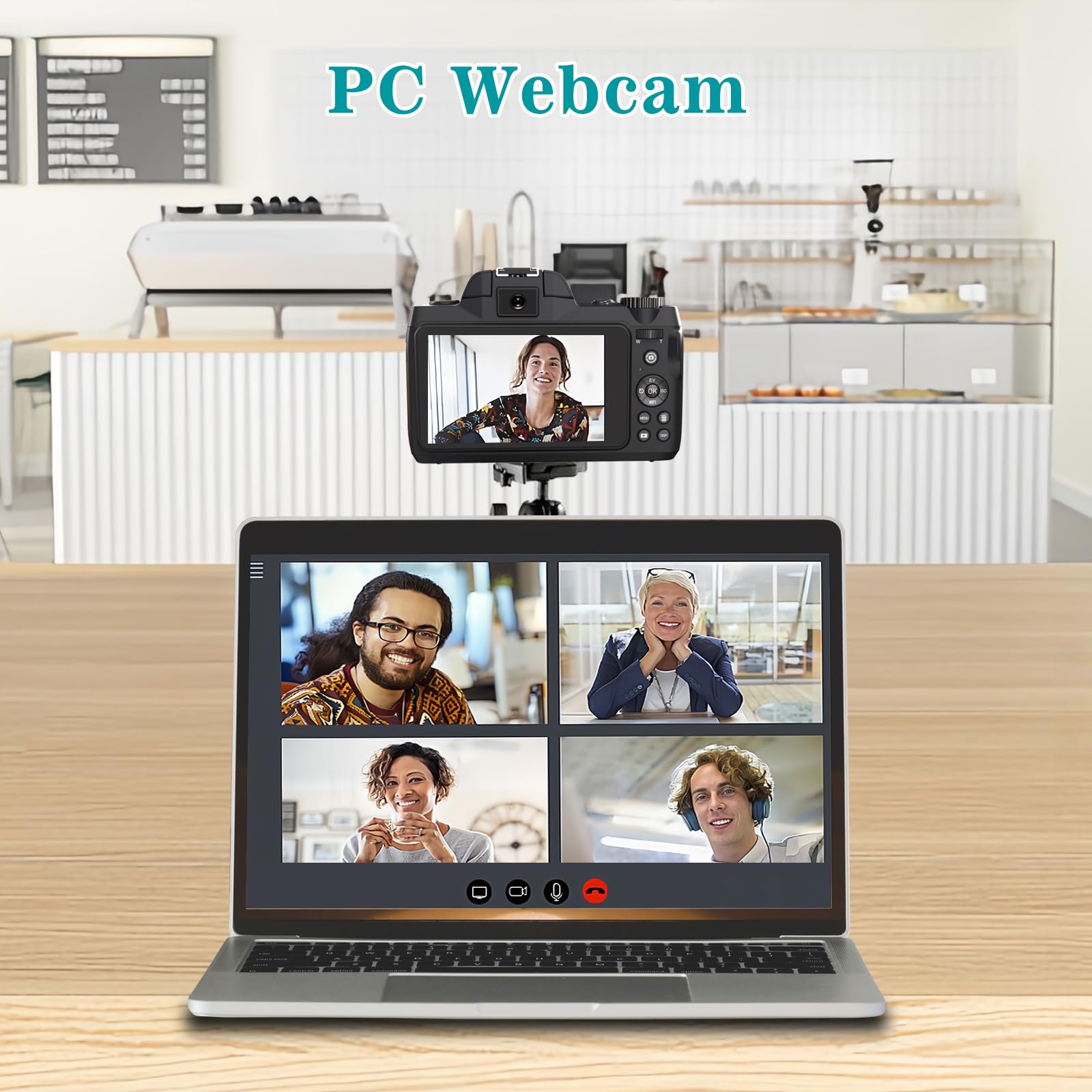 Cámaras digitales para fotografía de enfoque automático, cámara de vlogging WiFi de 64 MP con doble lente, pantalla táctil, zoom digital de 18X, cámara de viaje con parasol para lente, tarjeta de 32