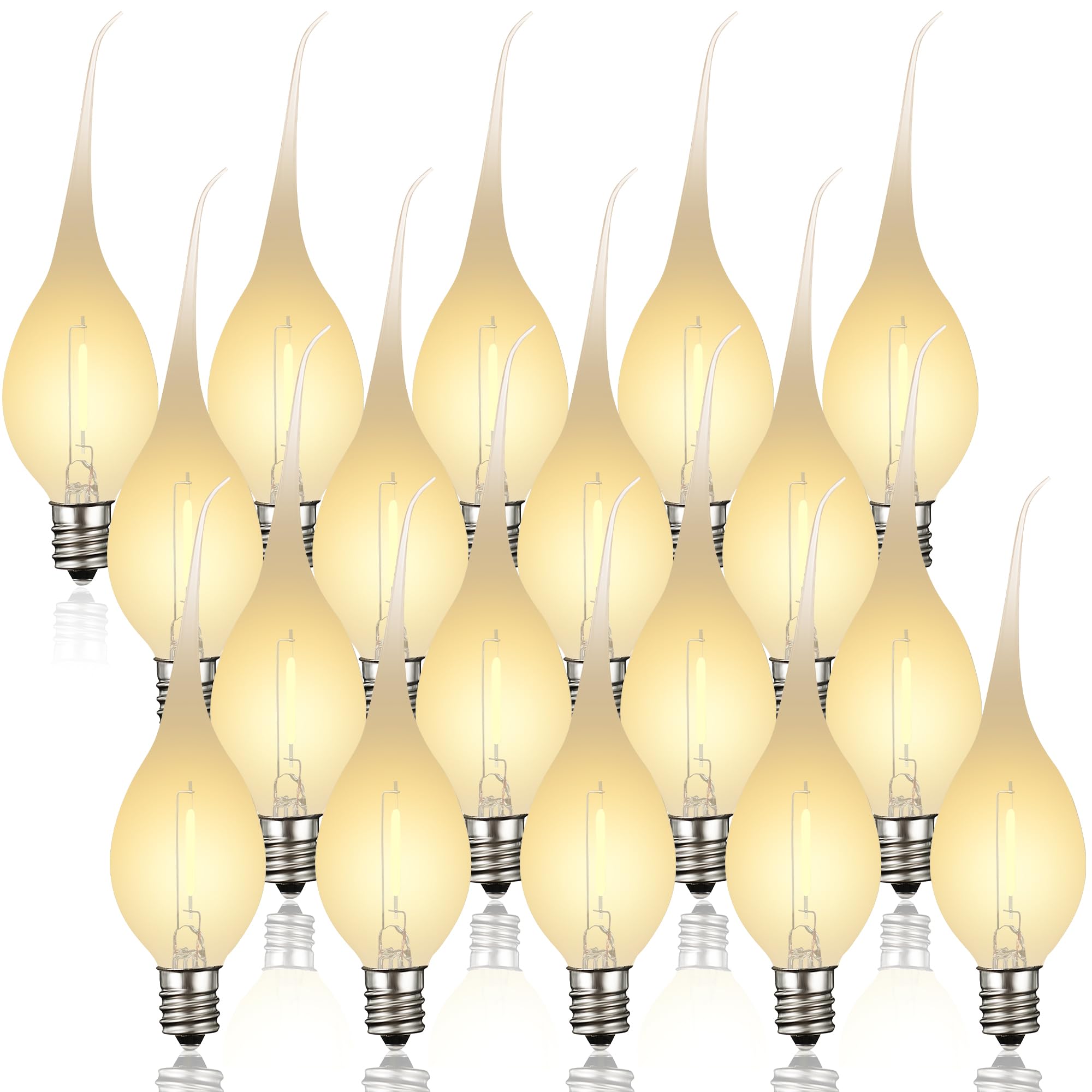 Meonum 18 Pcs Silicone Dipped Candle Light Bulbs, LED Silicone Candle Bulbs, 0.7 Watts Chandelier Light, C7 Lamps, E12 120V White Soft Coating