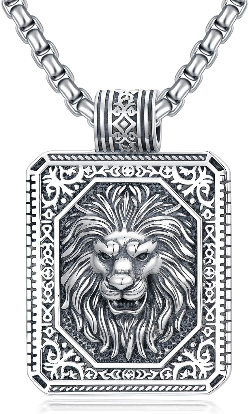 PELOVNY Lion Necklace 925 Sterling Silver Eagles Chain Wolf Pendant Leo Necklace Lion Jewelry Anniversary Birthday Gifts for Men Women