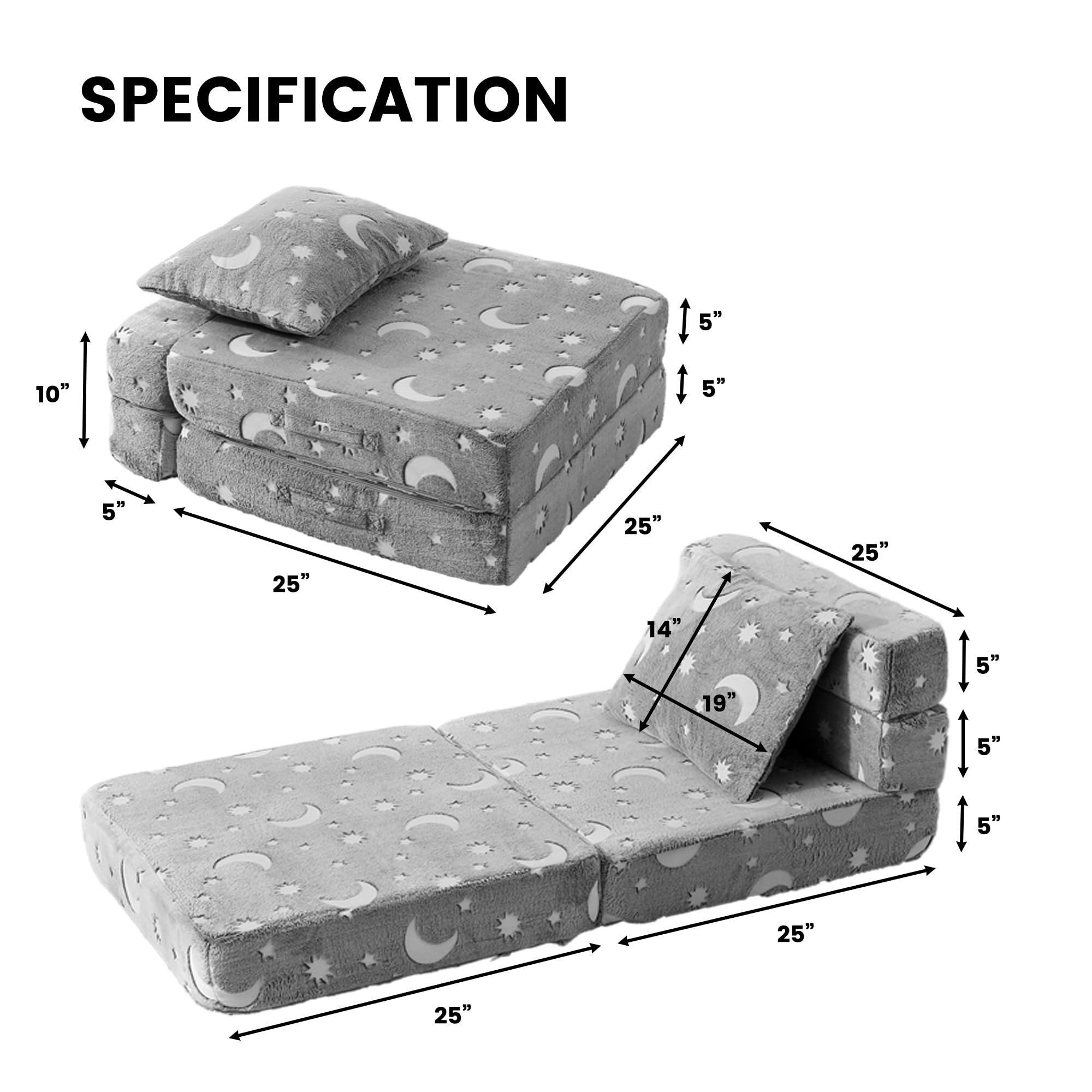 fond + found 2 Pcs Kids Couch Sofa, Modular Toddler Glow in The Dark Couch Sofa for Playroom Bedroom, Foam Kids Convertible Sofa Sectional Playset Couch Set, Play Couch for Girls Boys