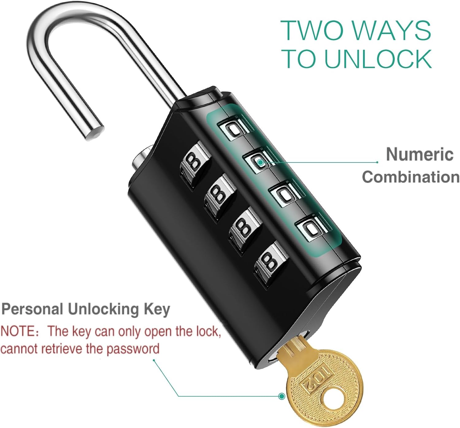 ORIA Combination Padlock, 4 Pack Combination Locks, 4 Digit Padlock with 4 Keys for Sports Locker, School Gym Locker, Case, Toolbox, Case, Hasp Storage