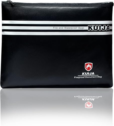 KUIJA Bolsa ignífuga para documentos de 2000 F, 13.4 x 9.4 pulgadas, bolsa de dinero impermeable ignífuga, bolsa de almacenamiento segura con