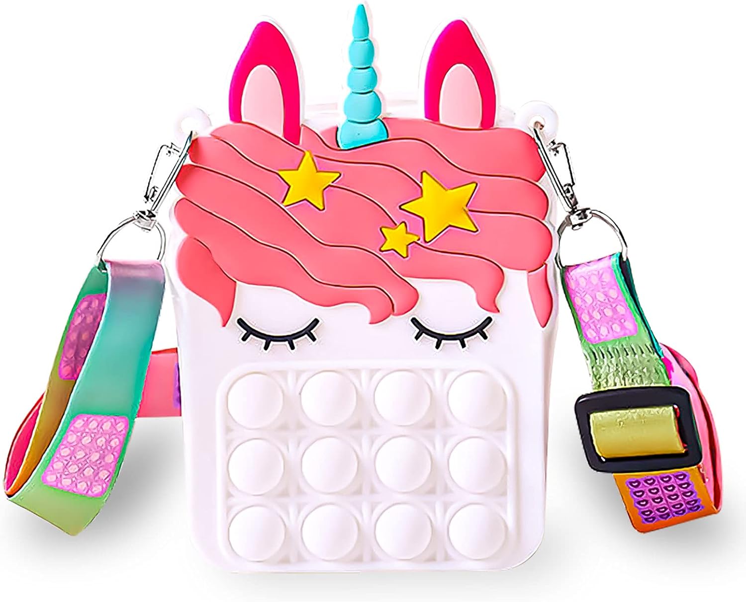 Unicorn Fidget Pop Purse for Girls,Unicorn Purse for Girls Birthday Gifts Age 6-8,Toys for Little Girls Wallets Children's Day Gift for Kids Unicorn Crossbody Handbag Bag Cute(White)