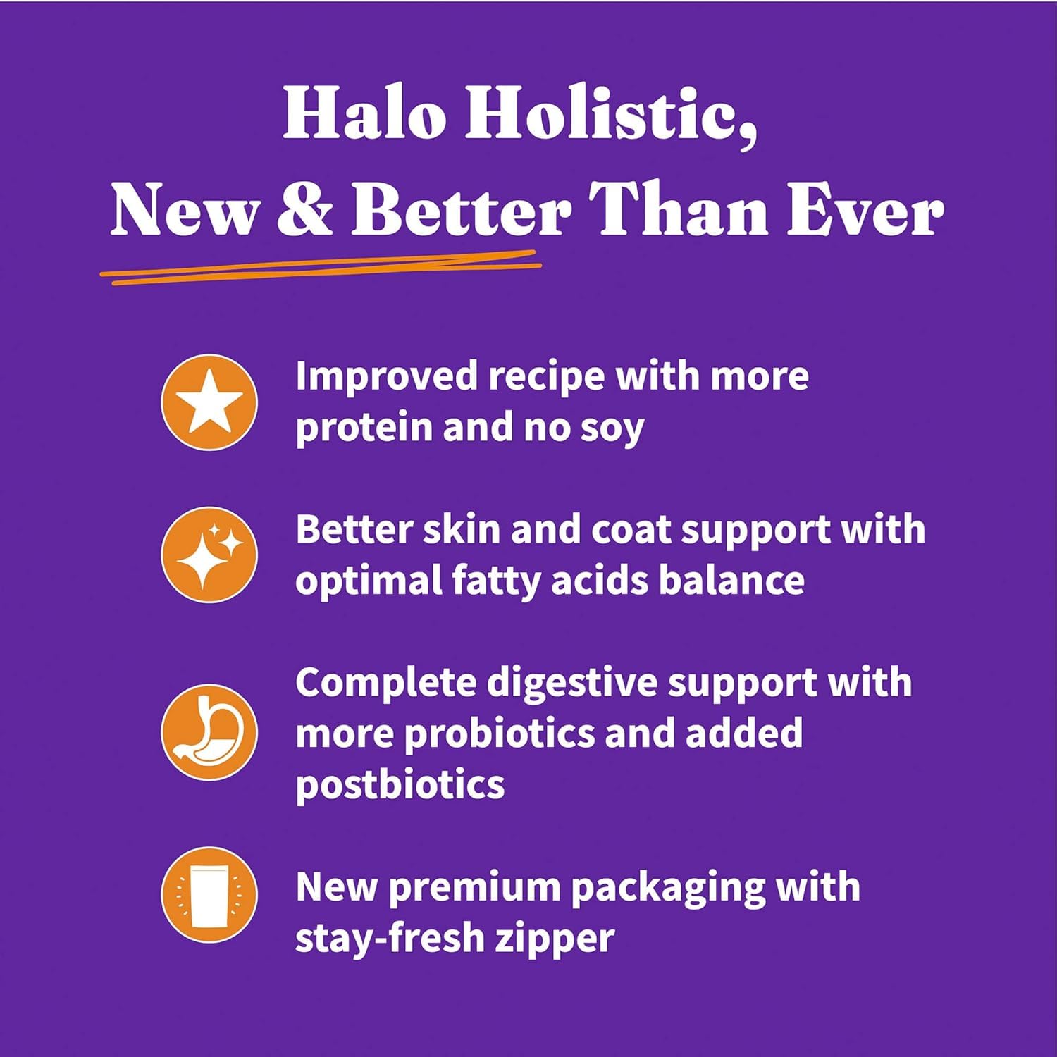 Halo Ganzheitliches Hundefutter, Komplette Verdauungsgesundheit, getreidefrei, käfigfrei, Rezept für Huhn und Süßkartoffel, Trockenfutterbeutel, Seniorenformel, 1,6 kg Beutel