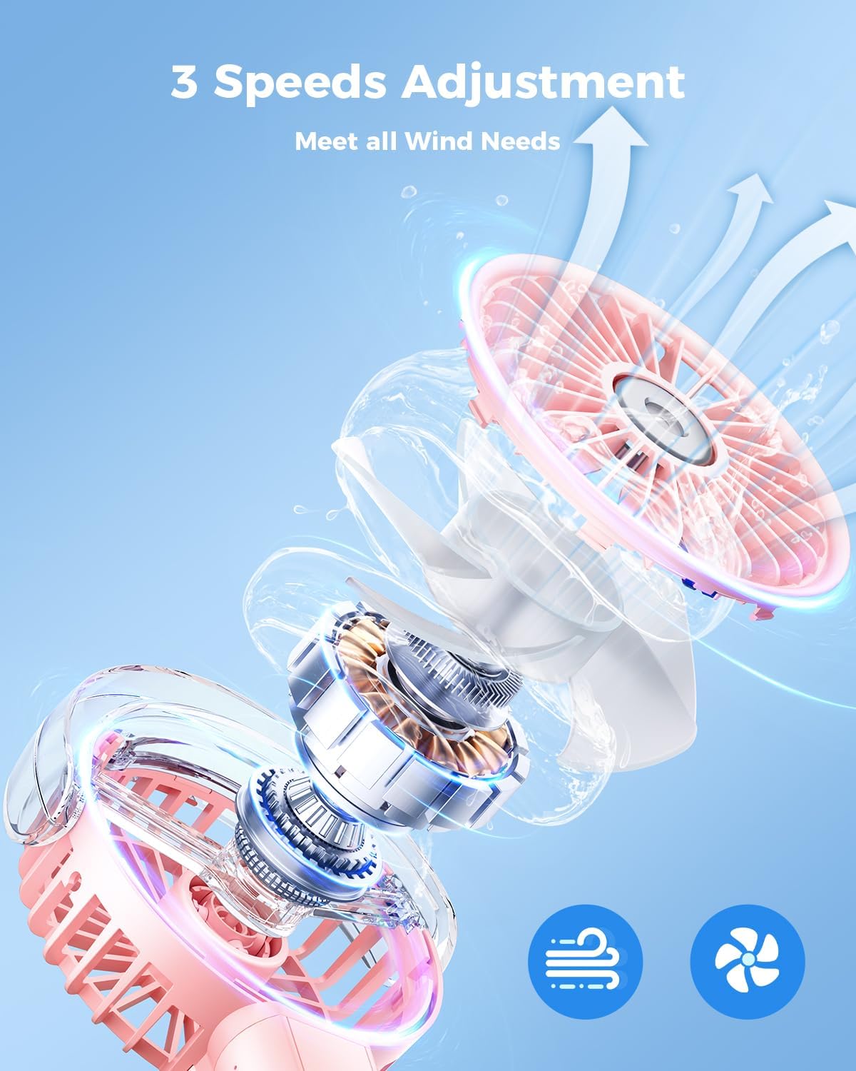 SWEETFULL Misting Fan Portable - 180° Foldable Handheld Personal Fan with Mist Spray, 3 Speeds, 30ml Water Tank, USB Rechargeable for Travel, Outdoors, Makeup, Camping, Home, and Office Use - Image 3