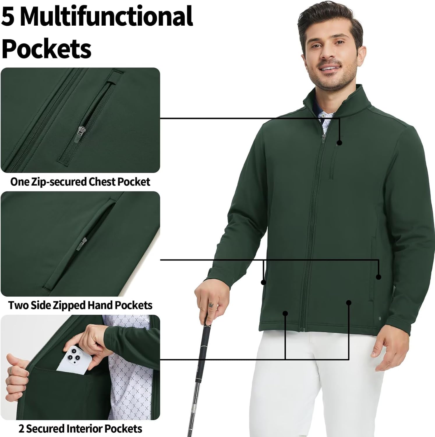 M MAELREG Mens Fleece Jacket Water Resistant Performance Casual Warm Full Zip Lightweight Winter Jacket with 5 Pockets