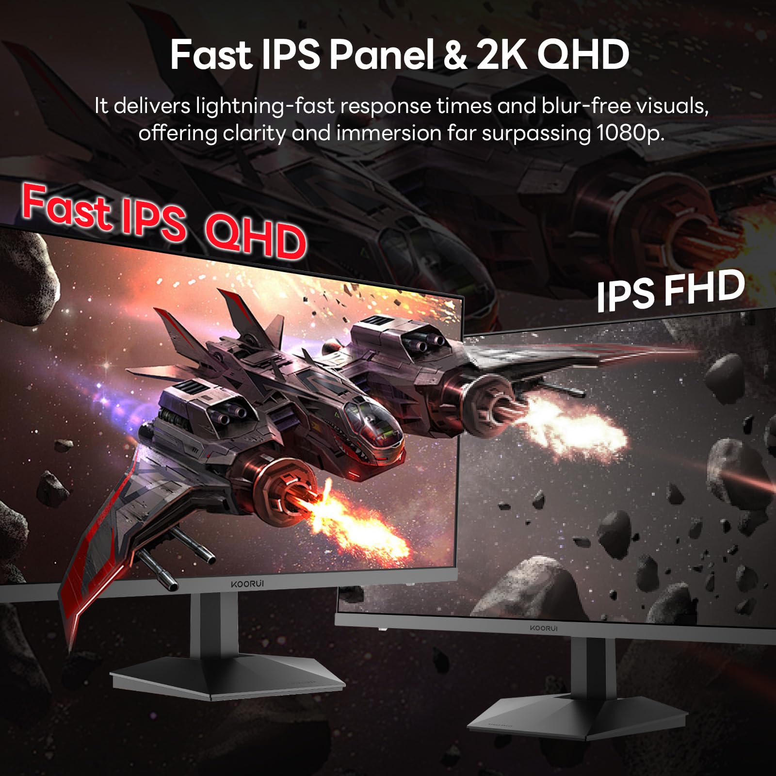 KOORUI Monitor de juegos de 27 pulgadas, 1440p, 260Hz/240Hz, IPS rápido de 1 ms, sincronización adaptativa | QHD 2560 × 1440, HDR400, 120% sRGB, HDMI2.0, DP1.4, VESA 75 x 75 mm