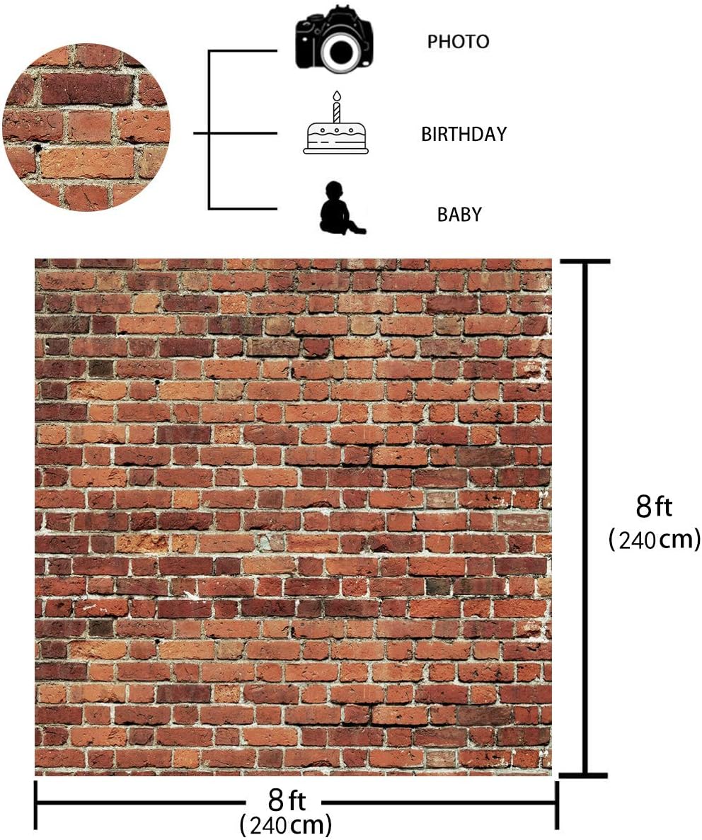 AIIKES 8x8FT Red Brick Wall Photography Backdrop Thin Vinyl Photo Backdrops Baby Birthday Party Graduation Home Decoration Photo Booth Studio Prop Banner 11-506 image 4