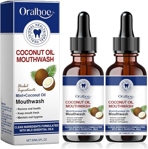Enjuague bucal de coco con aceite fresco, aceite de coco Pulling para los dientes, enjuague bucal natural para blanquear los dientes, blanqueamiento dental (2 piezas)