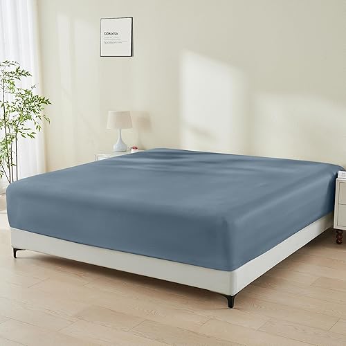 GOKOTTA Sábana bajera tamaño Queen  Bolsillo de 16 pulgadas, 100% rayón hecho de bambú, sábana inferior súper suave y refrescante con correas
