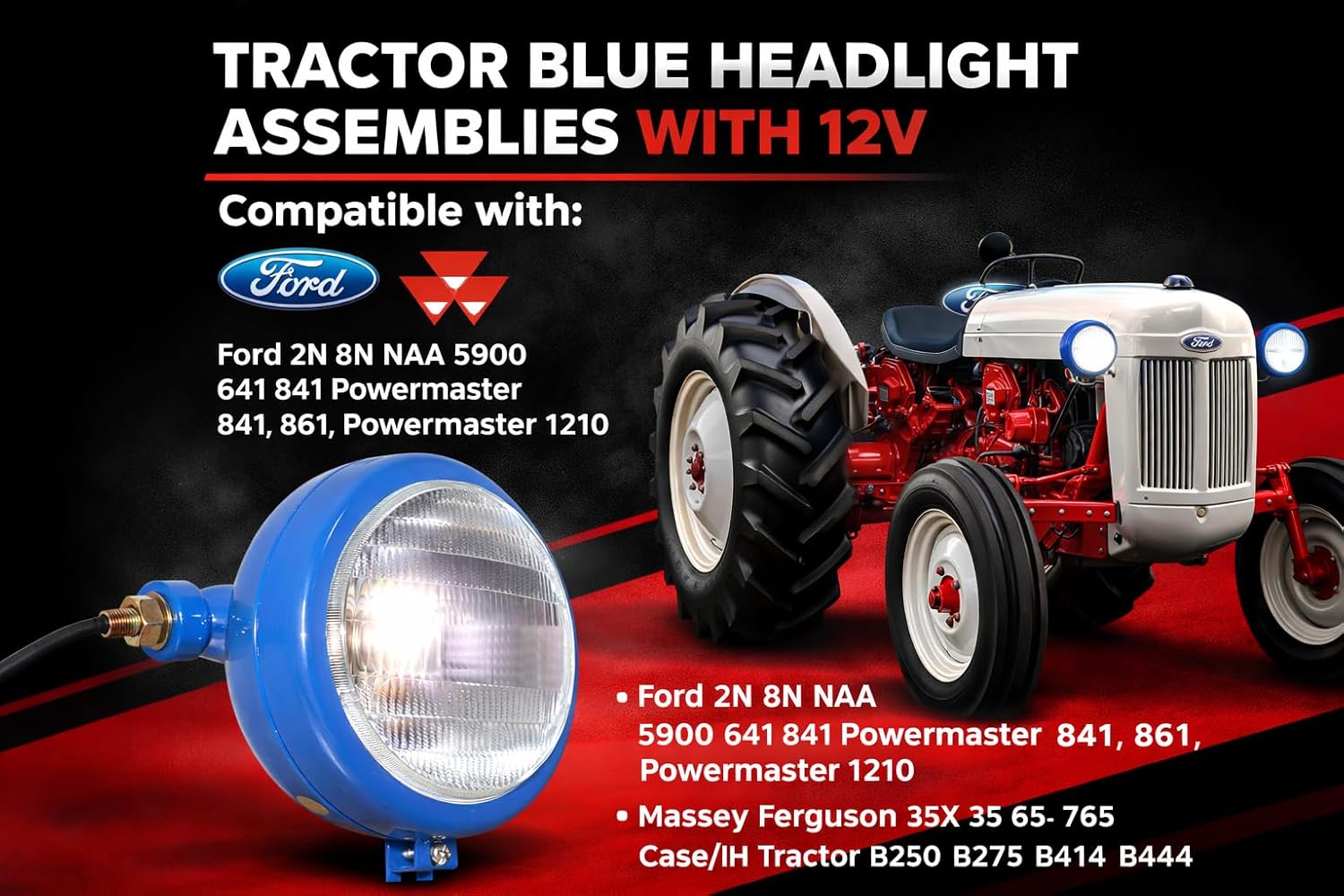 Light Blue Headlight (RH) with Bulb for Ford Tractor 2000 3000 4000 5000 7000