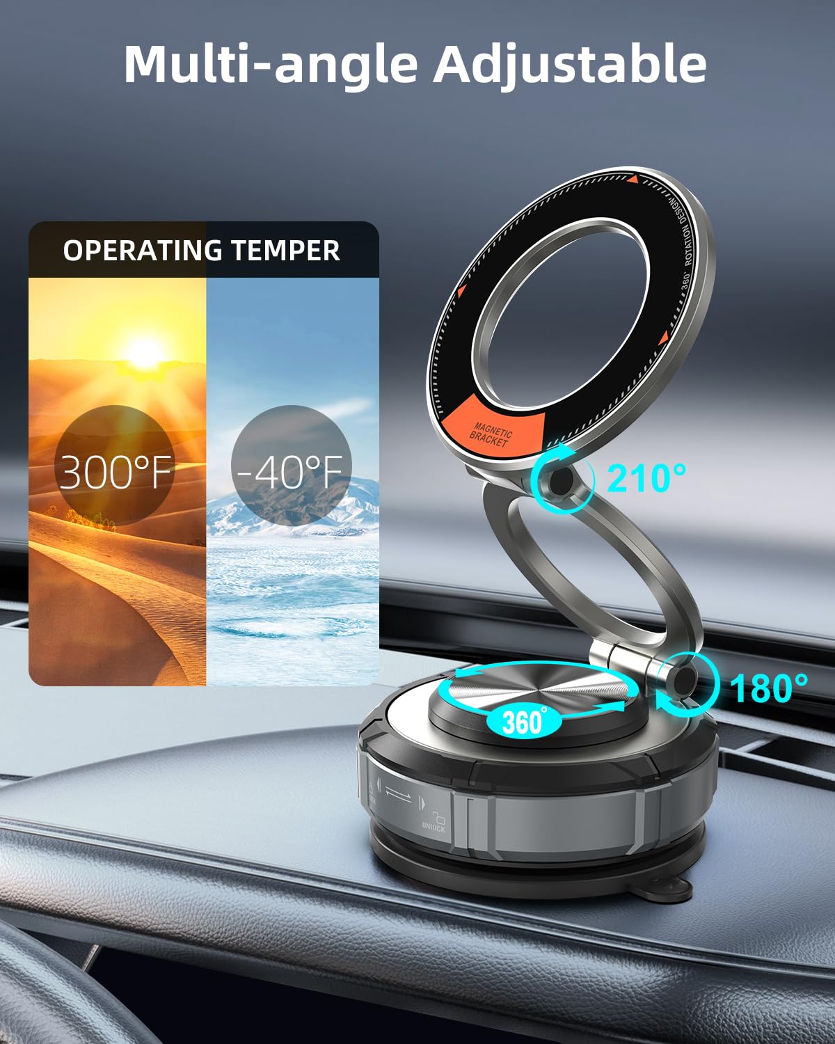 MagSafe 360° verstellbare Vakuum-Saugnapfhalterung, Zinklegierung, Vakuum-Magnet-Handyhalterung, Handyhalter für Auto/Zuhause/Reisen, Saugnapf-Autohalterung für iPhone 17/16/15/14/13/Android