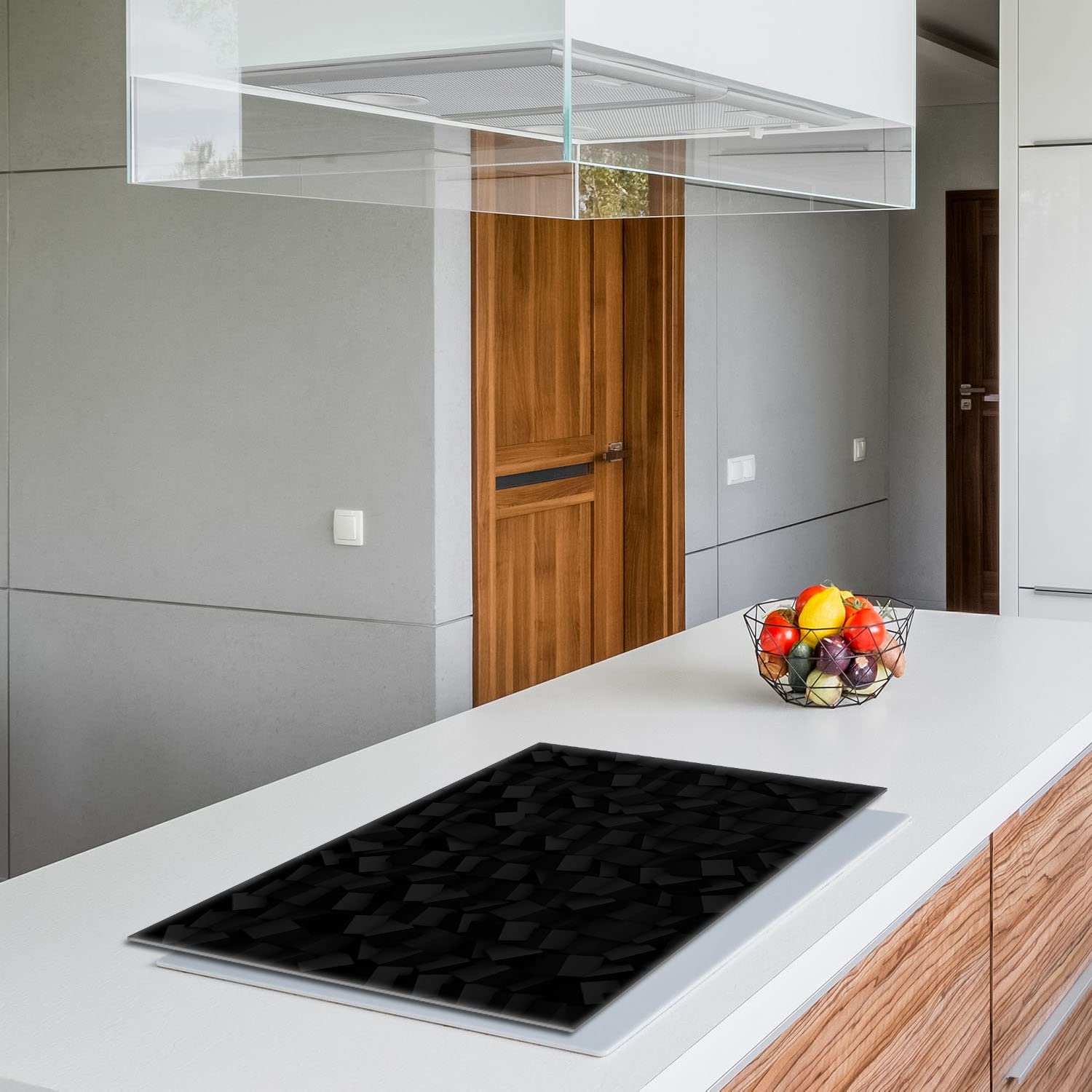 Copri piano cottura induzione 80x52 cm copertura per piano cottura in vetroceramica 1 pezzi universale per piastre di cottura paraspruzzi tagliere in vetro temprato, Modello nero