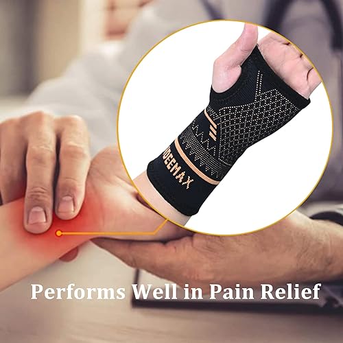 Miniatura 6 de INDEEMAX Manga de compresión de muñeca de cobre, 1 par, cómodo soporte de mano para artritis, tendinitis, esguinces, entrenamiento, túnel carpiano,