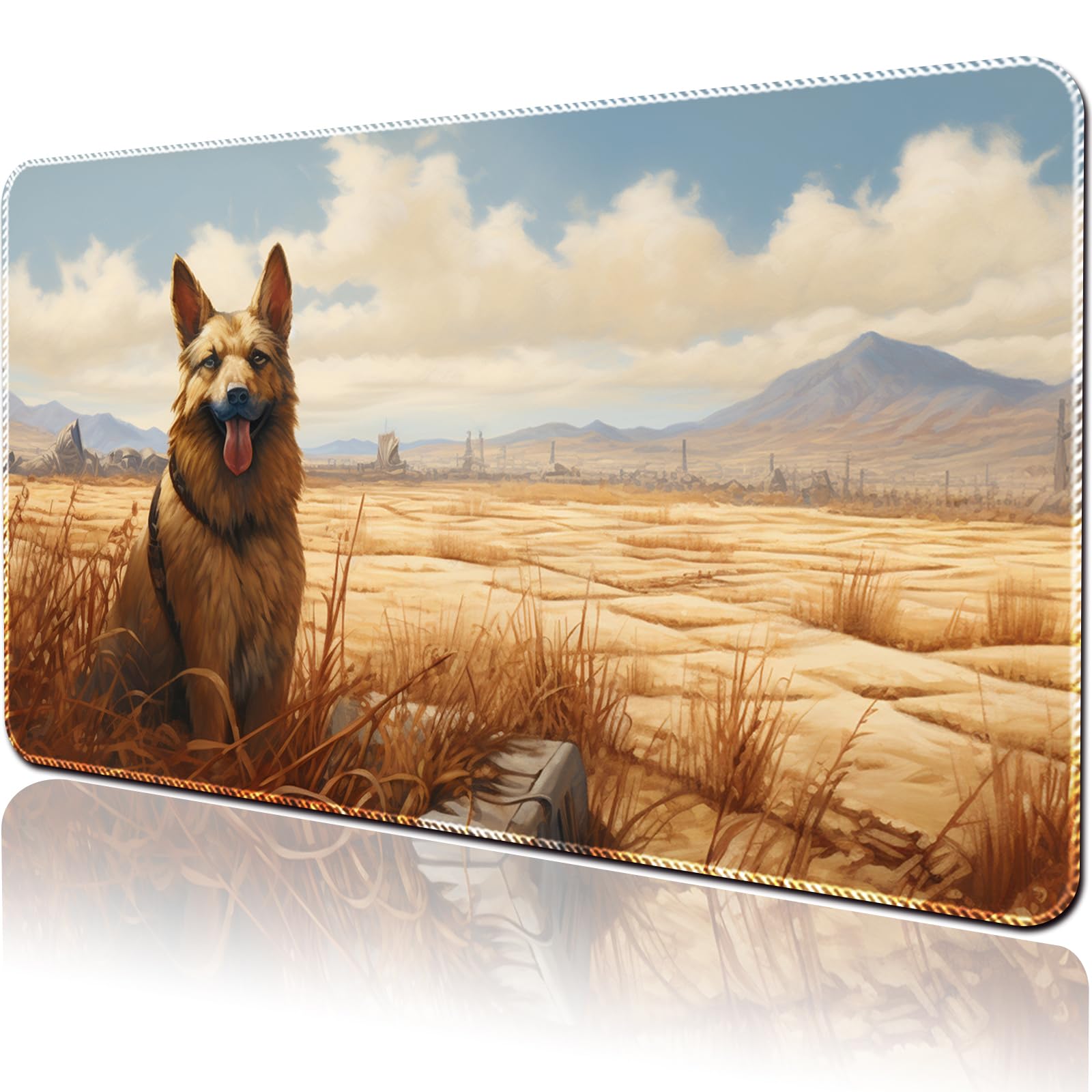 April Space Stitched TCG Playmat, 24x14 Inches with Divided Card Areas, Non-Slip Tabletop Playmat Comes with Storage Bag, Ideal for Amateur Game Enthusiasts (No Zone,A Garden Dog)